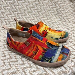 UIN Women’s Toledo Color Brush Flats Canvas Lightweight Slip On Sneakers